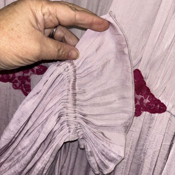 Free People L Perfect Morning One Piece Jumpsuit Pink Lace V Neck Long Sleeve - Picture 9 of 16